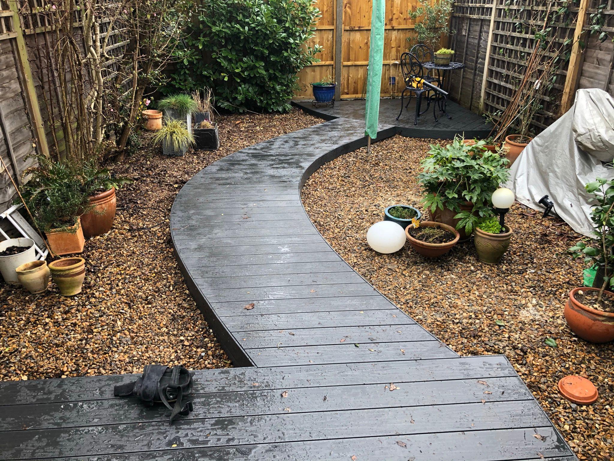 Garden renovation with curved path and gravel Surrey